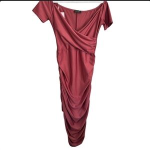 🔵 NWT OFF THE SHOULDER ROSE GOLD RUCHED DRESS SIZE SMALL